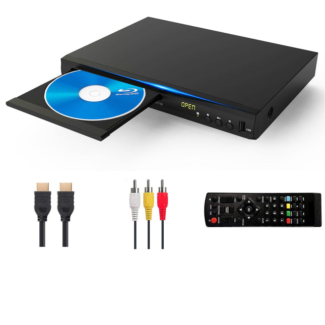 Blu-ray DVD-mängija, multimeediamängija filmide ja muusika jaoks, Dolby Audio, Full HD 1080P Blu-ray-plaadimängija HDMI-väljundi/AV-väljundi/koaksiaalväljundiga/Blu-ray-plaat piirkonnale B/2