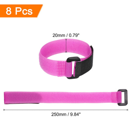 sourcing map Reusable Battery Tie Down Straps, 2 x 10-inch Pink Nylon Multipurpose Battery Holder Adjustable Strap Hook and Loop Fastener for Home, Office, RC, Boat, Car, 8 Pack