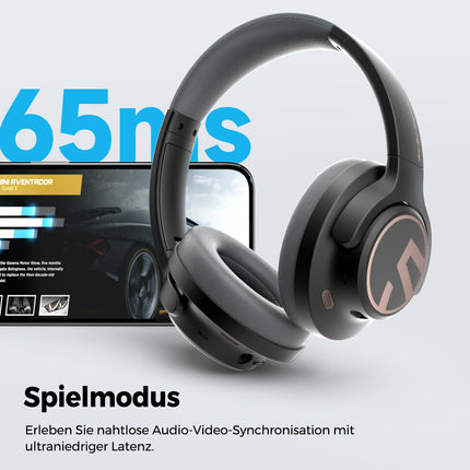 SoundPEATS Space kõrvaklapid, juhtmevabad 5.3, hübriidne aktiivne mürasummutus, ENC mikrofonid, kokkupandav disain, 40 mm draiverid, kahe seadme ühendus, mängurežiim, 123 tundi mänguaega, rakenduse juhtimine