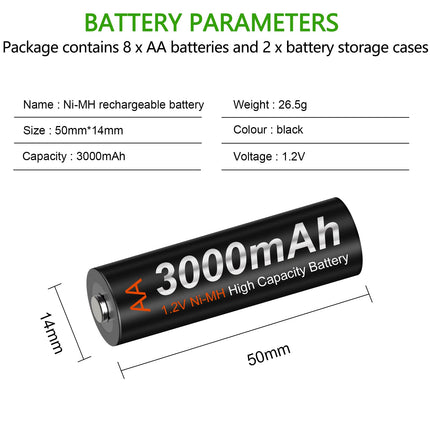 CITYORK aku kiirlaadija - integreeritud IC-kaitse ja LCD-ekraaniga - AA AAA NI-MH akude jaoks, sh 16x AA 3000mAh NiMH akut, akuümbris