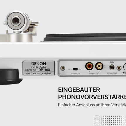 Denon DP400BKEM plaadimängija (rihmülekanne, toonkäpa tõste, sisseehitatud eelvõimendi, S-kujuline toonkäpp) valge DP400WTEM