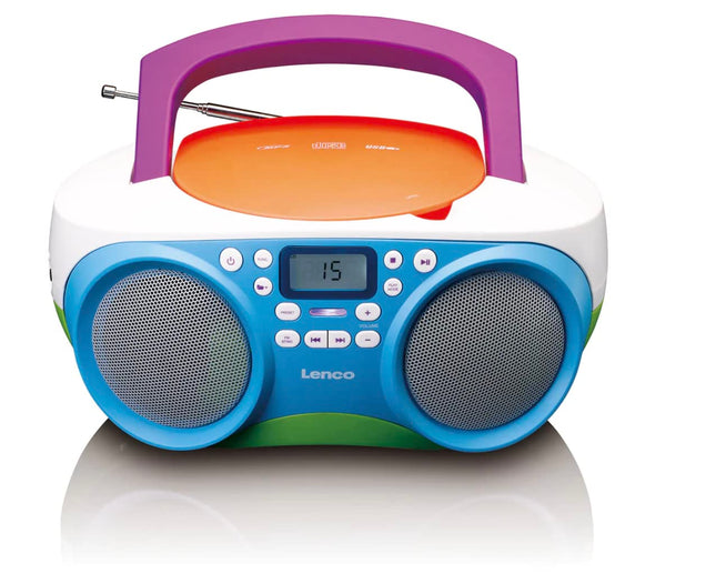 Lenco SCD-41 - CD-mängija lastele - CD-raadio - stereosüsteem - boombox - FM-raadio tuuner - USB-port - MP3 - 2 x 1 W RMS-toide - töötab vooluvõrgust ja akudest - värviline