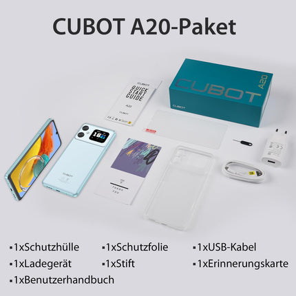 CUBOT A20 nutitelefon ilma lepinguta Android 14, 6.8'' HD+ kaheksatuumaline 90Hz odav mobiiltelefon, 12GB+128GB/1TB laiendatav kahe SIM-kaardiga 4G SIM-vaba mobiiltelefon, 48MP+16MP, 5100mAh, 1.83'' tagumine ekraan, OTG-sinine