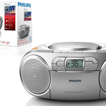 Philips AZ127/12 CD-helimasin, kaasaskantav CD-mängija (FM-raadio, CD, kassettmakk, dünaamiline bassivõimendi, helisisend) hõbedane