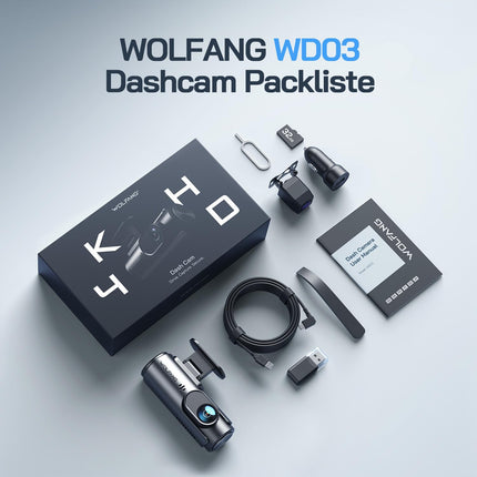 WOLFANG Dashcam Car Front Rear 4K WiFi Dash Cam with 32GB SD Card, Ultra Night Vision, 170° Wide Angle, WDR, 24h Parking Mode, G-Sensor, Loop Recording