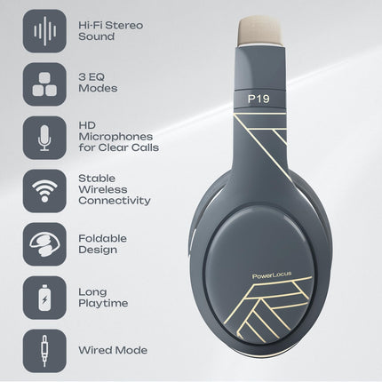 PowerLocus Bluetooth kõrvaklapid, juhtmevabad, 3 ekvalaiseri režiimiga, 60 tundi mänguaega, Hi-Fi stereo kokkupandavad peakomplektid mikrofoniga, mäluvahust kõrvapadjad ja riidest peavõru mobiiltelefonidele/reisidele/arvutile