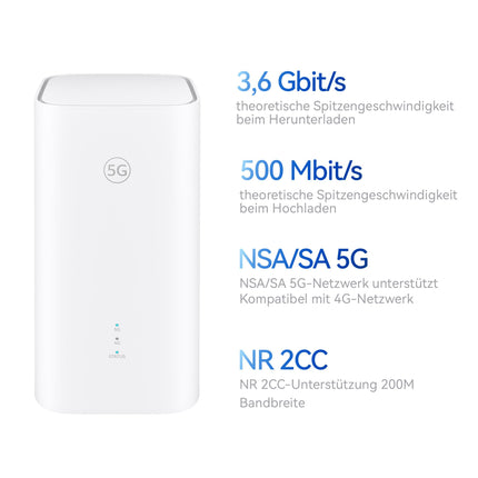 5G CPE 5s, H153, 5G Router SIM, Wi-Fi 6 AX3000, DL 3600 Mbps/UL 500 Mbps, 9 dBi high-gain antenna, LAN/WAN port, Visualized Wi-Fi diagnostics, Home Broadband Mesh+
