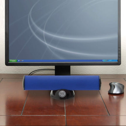 GOgroove SonaVERSE arvuti heliriba sülearvutitele - USB-toitega minikõlar kaasaskantava välise klambriga kõlari disainiga monitorile, ÜKS kaabel heli ja toite jaoks (sinine)