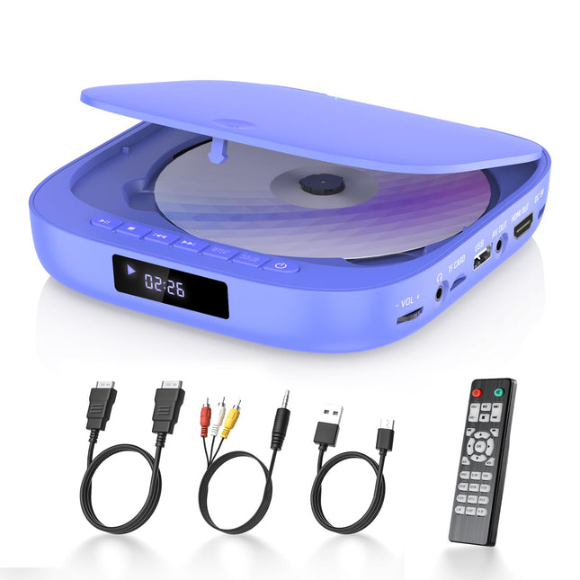 Desobry mini-DVD-mängija, DVD-mängija telerile 1080P piirkonnavaba HDMI/RCA-kaabli ja kaugjuhtimispuldiga, CD/DV-mängija toetab USB/TF-kaardi sisendit, katkestusmälu