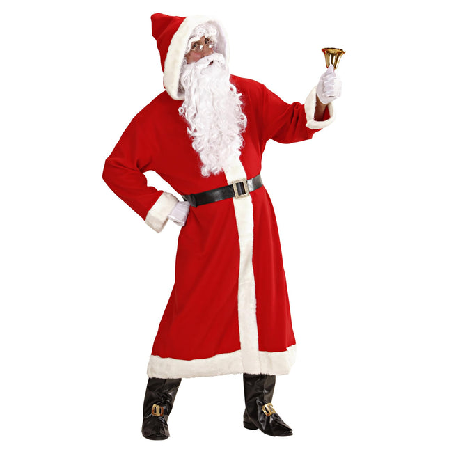 W WIDMANN MILANO Party Fashion 1544V - Santa Claus costume, 6-piece, coat with hood, belt, boot covers, wig, beard with mustache and eyebrows, Santa Claus, Christmas
