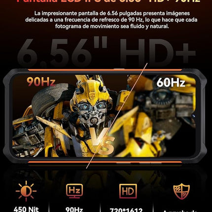 Cubot Kingkong ES – 6,56-tolline HD+ nutitelefon, 16 GB (6 GB + 10 GB) RAM ja 128 GB ROM, 48 MP kolmekordne kaamera, 5100 mAh aku, Android 14, kaheksatuumaline protsessor, värv must + oranž