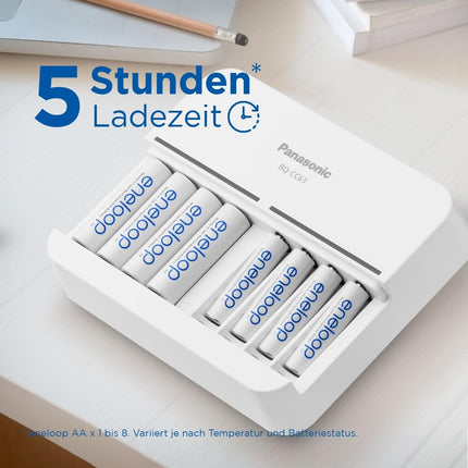eneloop nutikas laadija, 1-8 AA/AAA NI-MH akule, 5 tundi laadimisaega, 9 ohutusfunktsiooni