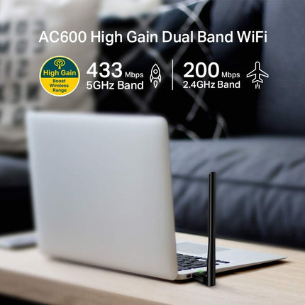 TP-Link Archer T2U Plus AC600 suure võimendusega kahesageduslik USB WiFi-adapter 5dBi antenniga (kuni 433 Mbps 5 GHz sagedusel ja 200 Mbps 2,4 GHz sagedusel, ühildub Windows 10/8.1/8/7/XP ja Mac OS X-iga)