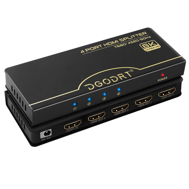 HDMI jaotur 1 sisend 4 väljundit, 4K 120Hz / 8K 60Hz 1x4 audio-video HDMI 2.1 jaotur toiteplokiga, toetab 3D HDR-i