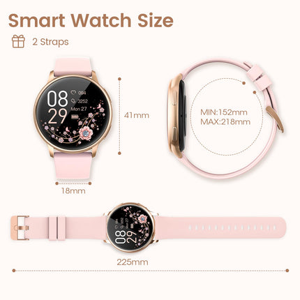 RUXINGX Smartwatch Women with Phone Function 1.27" HD Full Touch Screen, Wrist Watch with SpO2 Heart Rate Monitor Menstrual Cycle Sleep Monitor Pedometer Calories Fitness Tracker IP68 iOS Android Pink