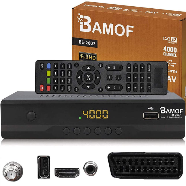 hd-line Bamof BE-2607 digitaalne satelliitvastuvõtja - (HDTV, DVB-S/S2, HDMI, SCART, 2x USB 2.0, Full HD 1080p) [Astra Hotbird Türksati jaoks eelprogrammeeritud] [energiaklass A+++]