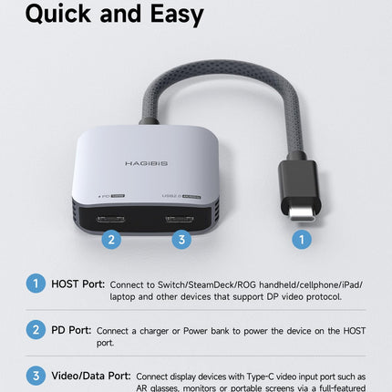 Hagibis AR-prillide adapter 8K @ 60Hz 4K kuni 144Hz USB-C prillid ja laadimismuundur, toiteplokk ja 100W PD komplekt XREAL, Viture, Rokid, Steam Decki ja ROG Ally jaoks