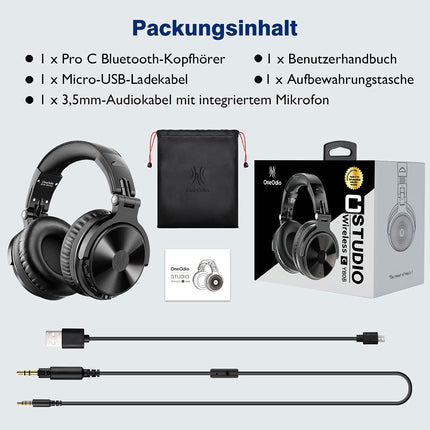 OneOdio Bluetooth kõrvaklapid, 110 tundi mänguaega, juhtmevabad Bluetooth kõrvaklapid, HiFi stereo, sisseehitatud mikrofon, kokkupandavad juhtmevabad kõrvaklapid 50 mm draiveriga mobiiltelefonidele/sülearvutitele/arvutitele, mustad