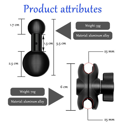 25 mm kuni 17 mm kuuliadapter RAM-kinnitustele, B-suurus, kahe pesaga vars, Garmini 17 mm pöörleva kuuliga kinnitusmuster, GPS-kinnitus (kahe pesaga vars: pikk 6,1 cm)