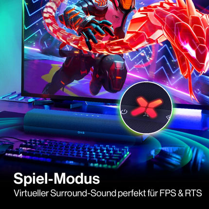 OXS Thunder Lite PC Gaming Soundbar, telerite heliribad virtuaalse ruumilise heliga, 2 täisribaelementi, bassitoru, kompaktne disain, HDMI/Aux/optiline ühilduvus, Bluetooth 5.0 juhtmevaba ühendus