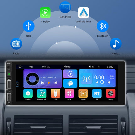 Hikity 1 DIN raadio 6,9-tolline juhtmevaba Carplay IPS puutetundlik ekraan Bluetooth 5.0 autoraadio Android Auto FM Mirror Link EQ heli Rooliratta juhtimine Tagurduskaamera, USB-port
