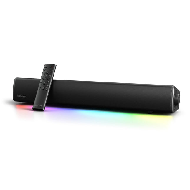 CREATIVE Sound Blaster GS5 RGB mängurikõlar SuperWide tehnoloogiaga, adapteri toega, tippvõimsus kuni 60 W, Bluetooth 5.4, optiline sisend, kõrvaklapiväljund, arvuti ja teleri jaoks