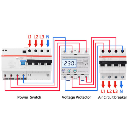 Pingekaitse, 230V/400V AC reguleeritav pingekaitse STVP-932 3-faasiline LCD multifunktsionaalne iselähtestuv ülepingekaitse (50A)