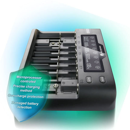 everActive charger for up to 10 Li-ion and NI-MH, Li-HV and Li-FePO4 batteries, professional, fast, and universal, LCD display, capacity test, model: UC800