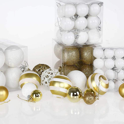 Bakaji Pack of 100 Christmas Baubles, Diameter 3/4/6 cm, Decoration for the Christmas Tree (White Gold)