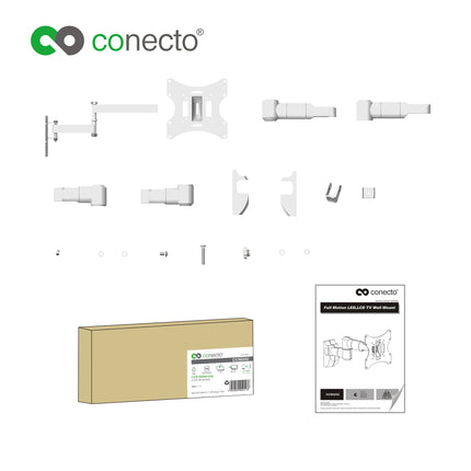 Conecto seinakinnitus monitoridele ja teleritele kuni 42 tolli, pöörlev (+/-90°), kallutatav (+/-20°), VESA 50x50, 75x75, 100x100, 200x100, 200x200, max. 30 kg kandevõime, valge, SA-CC50252-V2