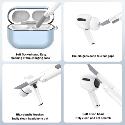 MHYALUDO läbipaistev ümbris, mis ühildub Airpods Pro ümbrisega, ühildub Airpods Pro (2019) ümbrisega, läbipaistev pehme löögikindel kaitseümbris nööri puhastuspulgaga, sinine