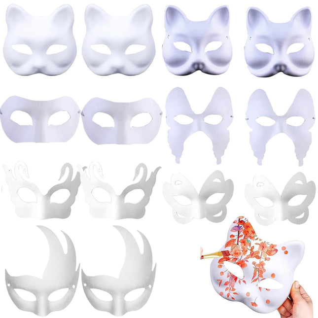 Bssowe 14-osaline valge loomamask isetegemise mask, paberimassist, unisex täiskasvanutele ja lastele, karneval, halloween, kodukaunistamine