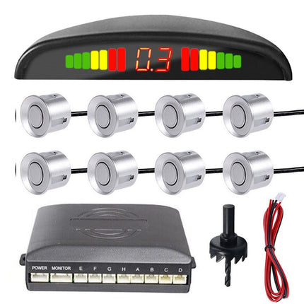 MOCNT Car Parking Aid 8 Sensors Reversing Aid Vehicle Reversing Alarm Parking System Rear Parking Sensors Reversing Parking Aid Reversing Radar System Buzzer Alarm Warning Silver