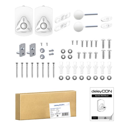 deleyCON 2X Universal Speaker Wall Mount Set Bracket Speaker Holder Swiveling + Tilting up to 10Kg Ceiling Mounting + Wall Mounting - White