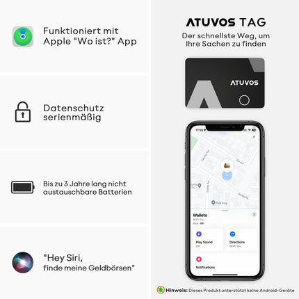 ATUVOS rahakoti jälgimiskaart õhuke 1,6 mm 2 tk pakis, Air Smart Tag kaart ühildub Apple Find My rakendusega (ainult iOS, Android ei ole toetatud), Bluetooth esemete leidja reisikohvrite, pagasi, ümbriste ja kottide jaoks