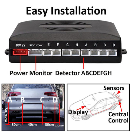 MOCNT Car Parking Aid 8 Sensors Reversing Aid Vehicle Reversing Alarm Parking System Rear Parking Sensors Reversing Parking Aid Reversing Radar System Buzzer Alarm Warning Black