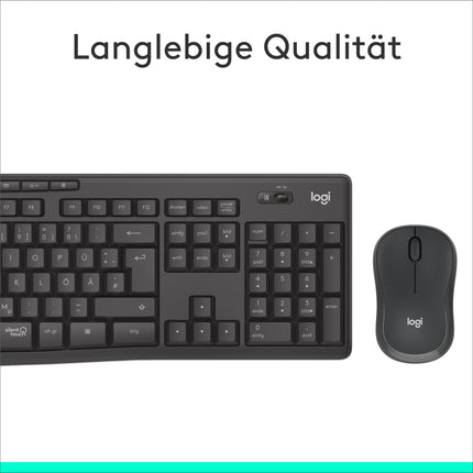Logitech MK295 juhtmevaba klaviatuuri ja hiire komplekt SilentTouch tehnoloogiaga, otseteede klahvidega, optilise jälgimisega, nano-USB-vastuvõtjaga, viivituseta juhtmevaba ühendusega, QWERTZ-paigutus - grafiit, PC