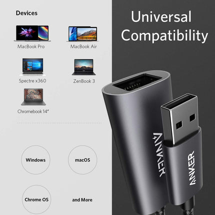 Anker PowerExpand USB 3.0 gigabaidise Etherneti adapter, alumiiniumist, kompaktne, USB-A adapter, mis ühildub MacBook Pro 2015, MacBook Air 2017 ja teistega