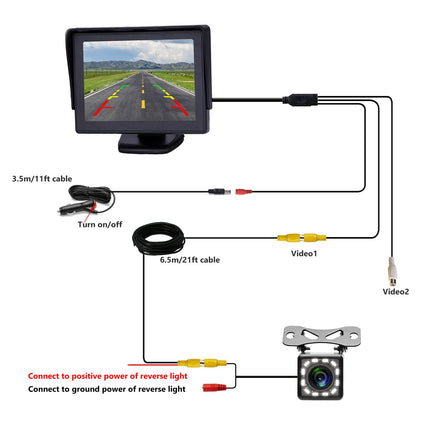 Hodozzy auto tahavaatekaamera öise nägemisega, 12 LED veekindel tagurdussüsteem + 4,3" LCD automonitor, tagurduskaamerad autodele, maasturitele, kaubikutele, pikapidele ja veoautodele