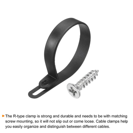 QUARKZMAN R-Type Cable Clip Wire Clamp, 50mm 1.97 inch Nylon Screw Mount Cable Tie Clips with Screws Black for Cable Management Pack of 100