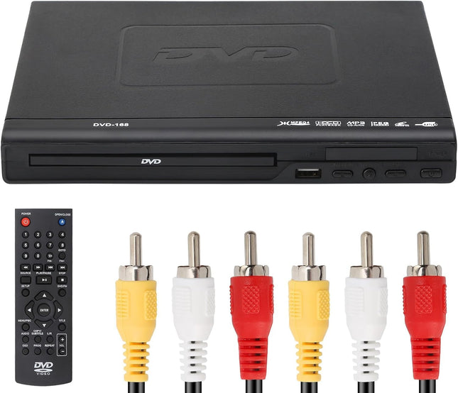 NCONCO DVD-mängija, DVD-mängija, VCD-mängija telerile AV-kaabliga, CD-mängija, USB multifunktsionaalne mängija kaugjuhtimispuldiga koduse stereosüsteemi jaoks