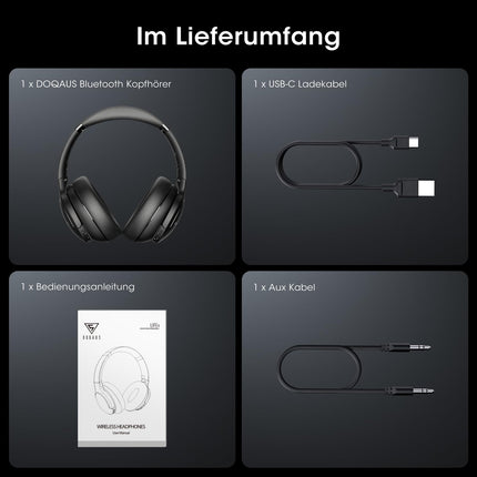 DOQAUS Bluetooth-kõrvaklapid kõrvaklappidega, 90-tunnised juhtmevabad Bluetooth-kõrvaklapid 3 EQ-režiimiga, HiFi stereo kokkupandavad juhtmevabad kõrvaklapid reisimiseks/kontorisse/mobiiltelefoni/arvuti jaoks - mustad