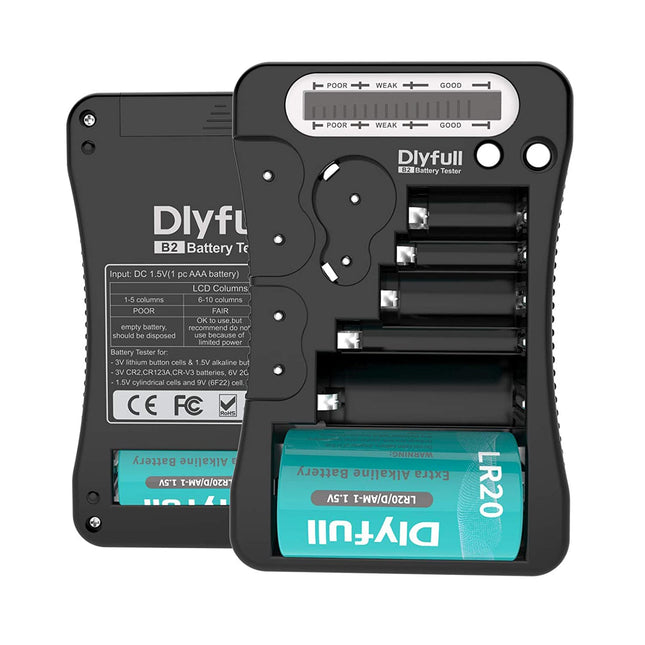 Dlyfull LCD universaalne akutester AA AAA CD 9V digitaalne testseade CR123A CR2 CRV3 2CR5 CRP2 akutester 1,5 V ja 3 V nööppatareidele, must