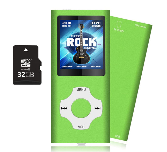 Tabmart 32GB MP3-mängija, MP4-muusikapleier, tugi, audiopleier, meediapleier, FM-raadio, e-raamatud, 18-tunnine aku tööiga, 1,81-tolline värviline ekraan, muusikapleier, roheline