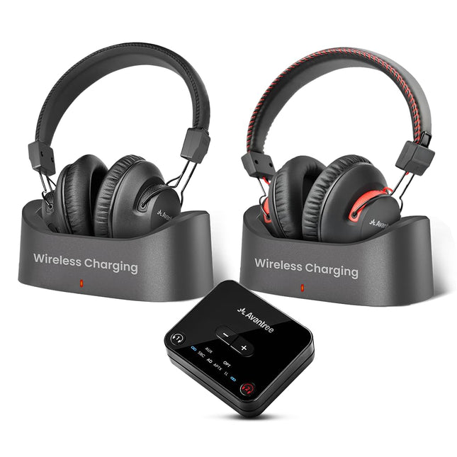 Avantree HT41899 Plus 2 – kahe Bluetooth 5.3 juhtmevabad kõrvaklapid telerile, saatja ja laadimisdokiga, 50-tunnine mänguaeg, aptX Adaptive, ühildub teleritega (optiline või AUX-väljund)