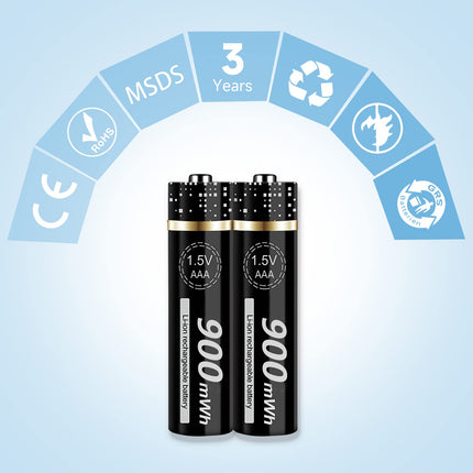 Battery Charger with AAA Batteries 4 Pack - 1.5V/Lithium Rechargeable Lithium AAA Batteries 900mWh With 4 Slot LCD Battery Charger for Li-Ion AA AAA Batteries, Micro USB Quick Charge