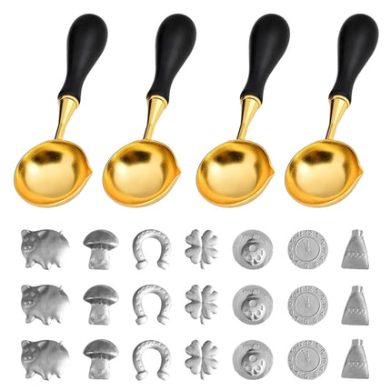Prmape tin casting set New Year's Eve, wax casting New Year's Eve set, lead casting alternative with 21 tin figures and 4 spoons, tin casting New Year's Eve for fortune telling party games for New Year's Eve