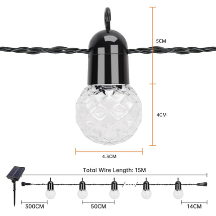 Aourow LED Solar String Lights Outdoor, 25 Bulbs 15.5m Decorative Lamp IP44 Waterproof with 4 Brightness Levels and 4-Level Time Setting, Outdoor Lighting for Garden, Party, Festival, Warm White