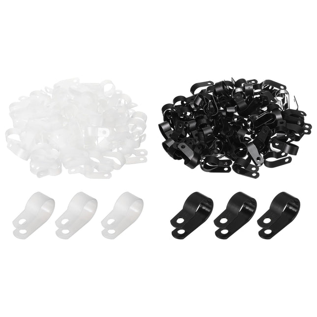 QUARKZMAN R-Type Cable Clip Wire Clamp, 16mm 0.63 inch Nylon Screw Fastening Cable Tie Clips with Screws White Black for Cable Management Pack of 200