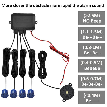 MOCNT Car Parking Aid 4 Rear Sensors Reversing Aid Vehicle Reversing Alarm Parking System Parking Sensors Reversing Parking Aid Reversing Radar System Buzzer Alarm Warning Blue